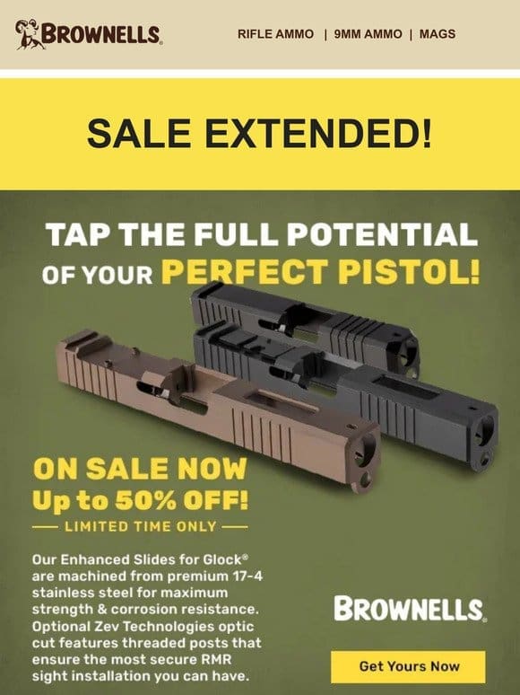 SALE extended on Brownells slides for Glock