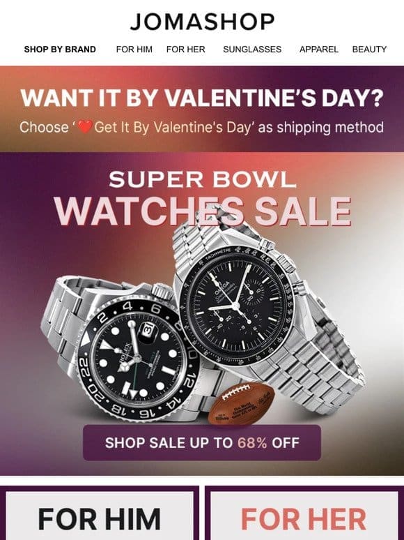 SUPER BOWL WORTHY WATCHES SALE (68% OFF)