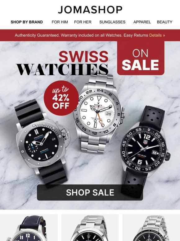 SWISS WATCHES SALE ➕ Up to 42% OFF