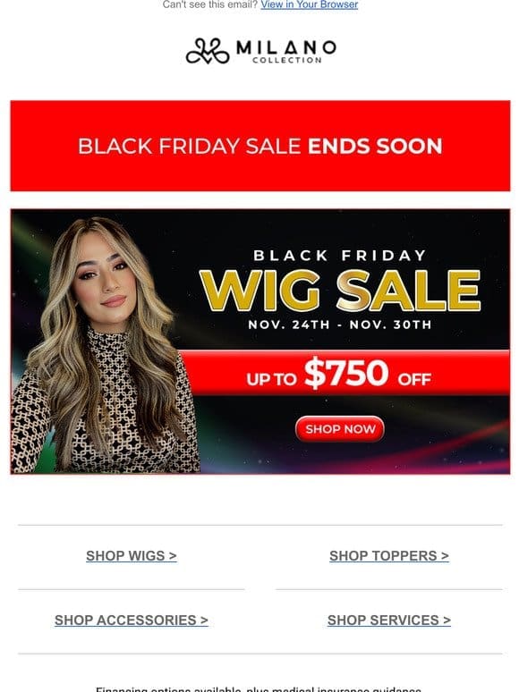 Sale Ends Soon Milano Wig Black Friday Sale