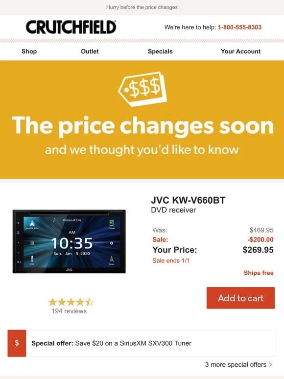Sale ends soon on the JVC KW-V660BT
