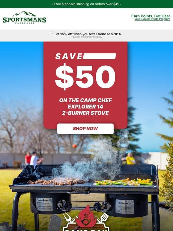Save $50 on the Camp Chef Explorer 14 Stove