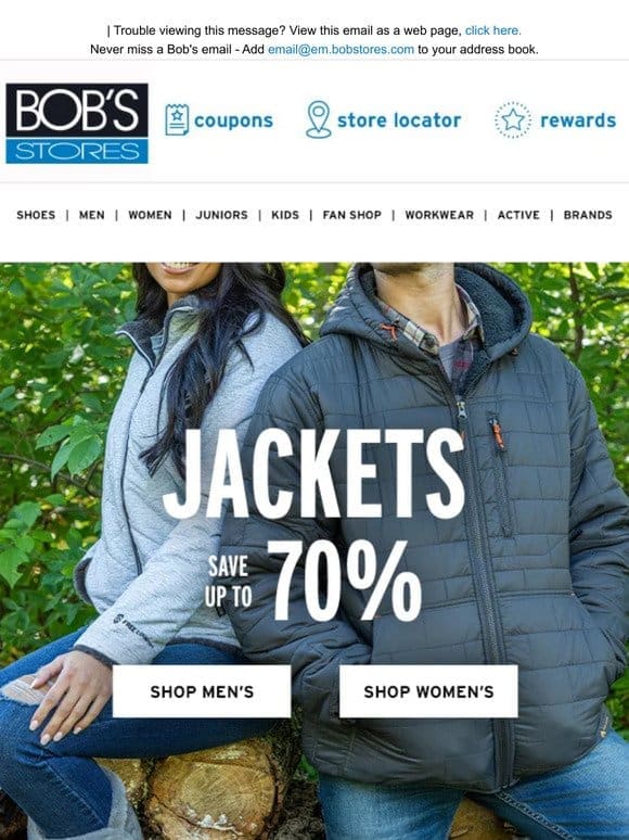 Save up to 70% on JACKETS