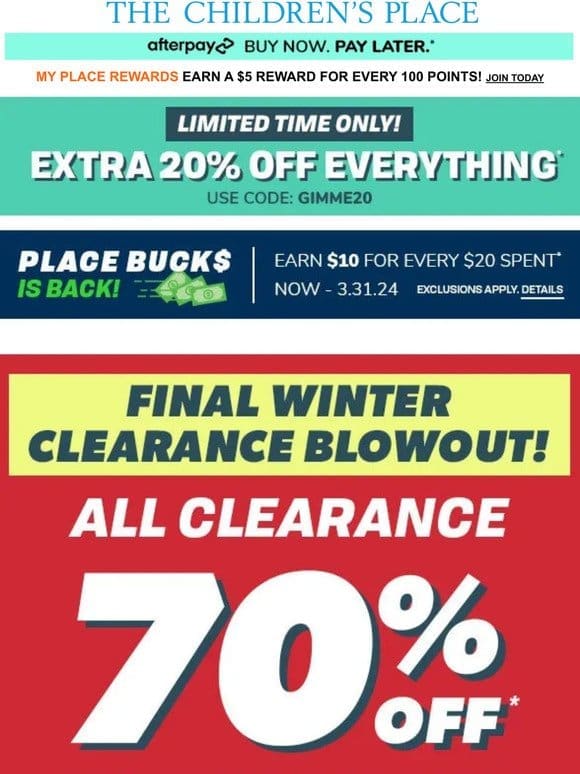 Score Big: 70% OFF All Clearance + EXTRA 20% OFF!