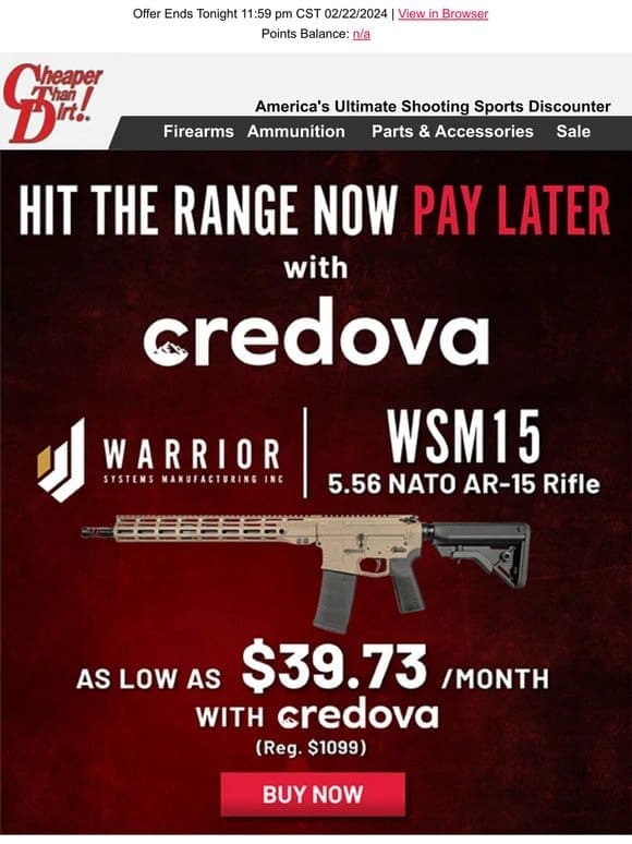 Score a New WSM AR-15 Rifle As Low As $39.73 a Month!