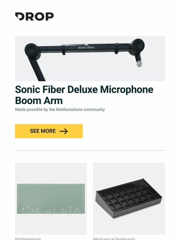 Sonic Fiber Deluxe Microphone Boom Arm， Drop Shinai Desk Mat， Keycadets Frontier Aluminum Artisan Display Case and more…