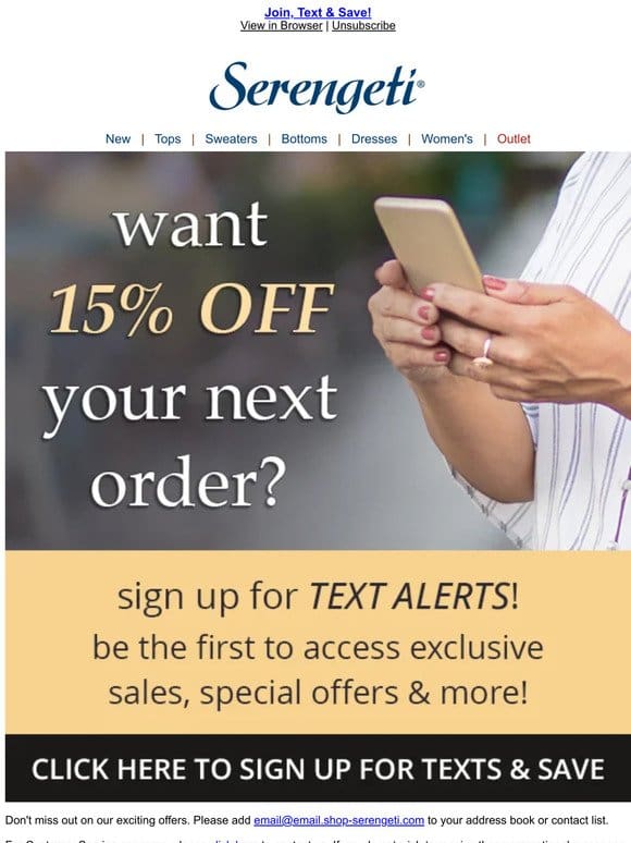 Special Offer Inside: Sign Up for Text Messages and Save 15%!