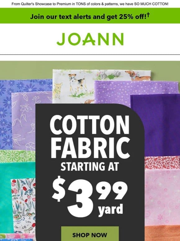 Start Sewing with Cotton: ON SALE NOW starting at $3.99 yd!