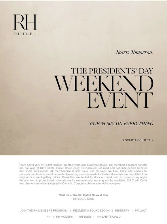 Starts Tomorrow. The Presidents’ Day Weekend Event.