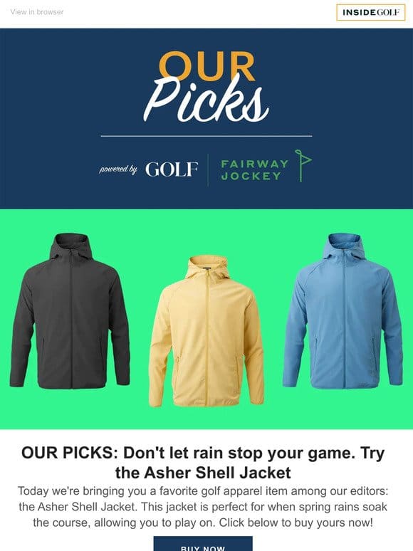 Stay dry on the course with Asher’s Shell Jacket