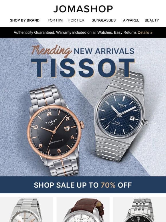 TISSOT NEW ARRIVALS (Up to 70% OFF)