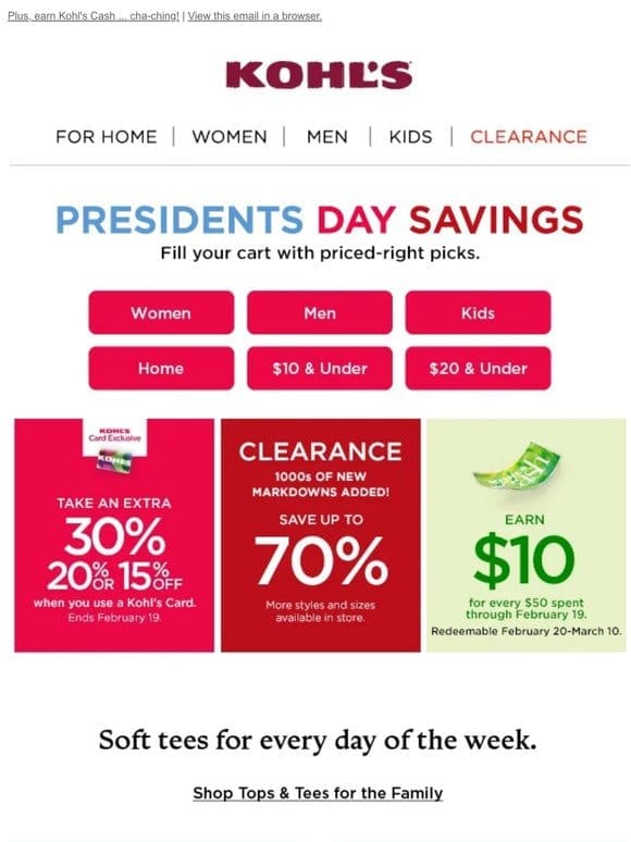Take 30%， 20% or 15% off! Presidents Day savings are waiting