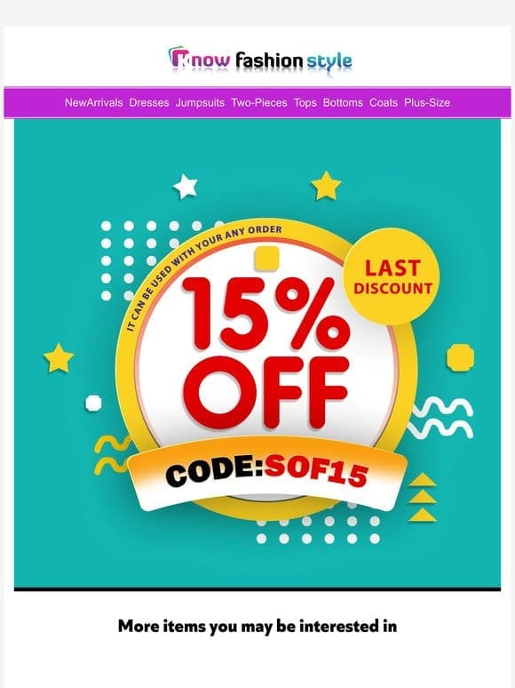 The biggest discount 15%OFF come to your way!