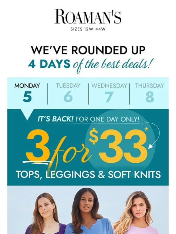 The   is ticking on today’s deal! Shop our 3 for $33 deal: