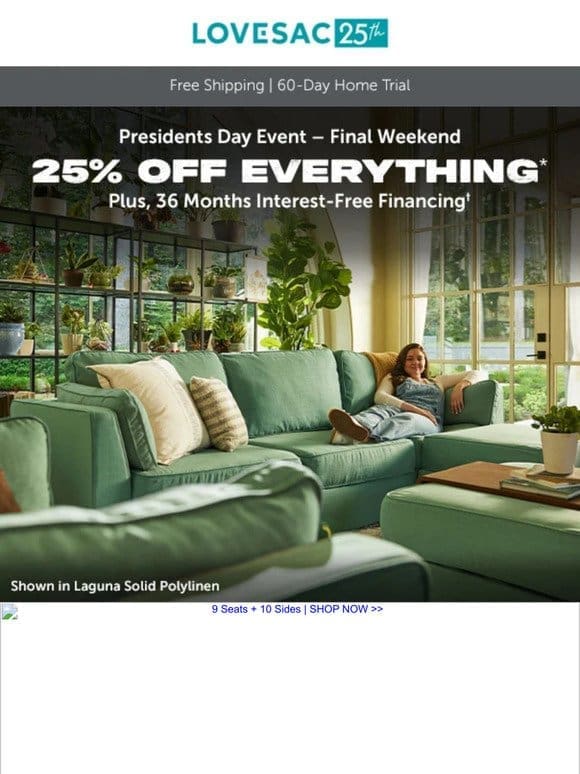 Three. Days. Left. 25% Off EVERYTHING + 36-MONTH FINANCING