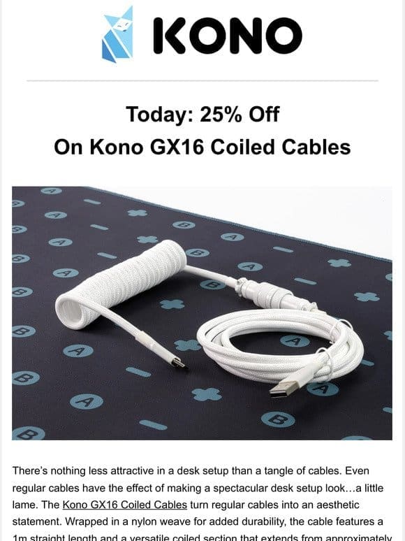 Today: 25% Off On Kono GX16 Coiled Cables