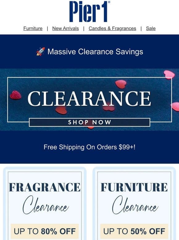 Today: Massive Clearance Savings + Free Shipping Over $99!