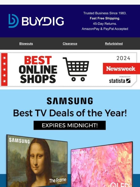 Today ONLY! Save on Samsung TVs Starting at $449 + More Great Deals!