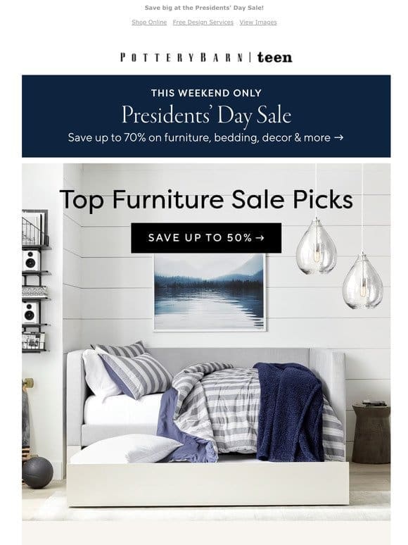 Top furniture picks = up to 50% off