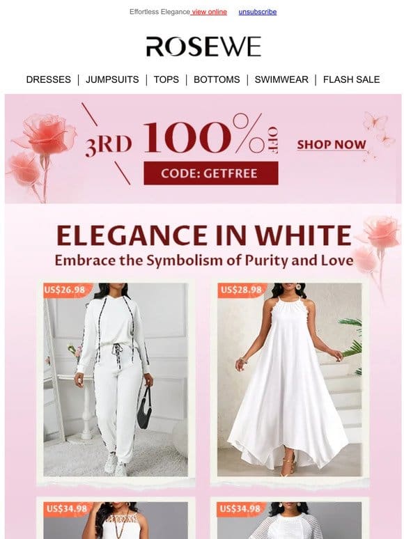 UP TO 100% OFF! Elegant white trend for any occasion!