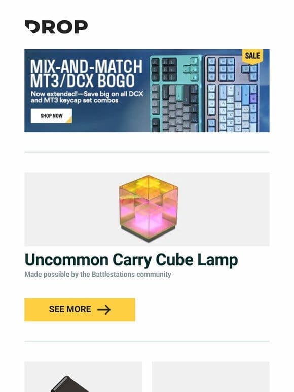 Uncommon Carry Cube Lamp， KeysMe Mars 03 Alloy Wrist Rest， Womier TKL RGB Hot-Swappable Acrylic Mechanical Keyboard and more…