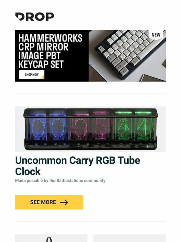 Uncommon Carry RGB Tube Clock， IDOBAO Montex Number Pad MX Mechanical Keyboard， Drop CSTM65 Mechanical Keyboard and more…