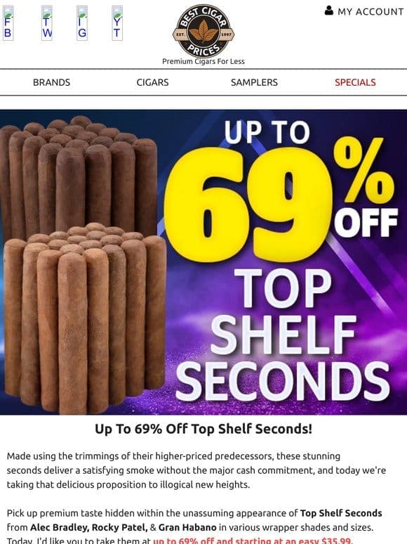 Up To 69% Off Top Shelf Seconds