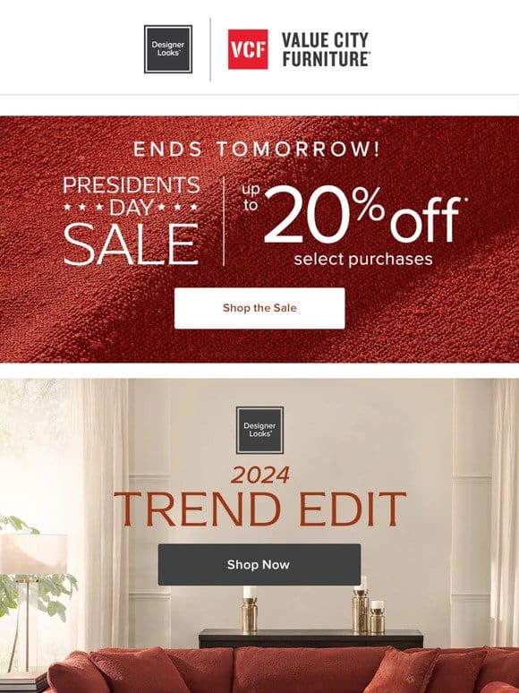 Up to 20% off top trends >> ENDS TOMORROW!