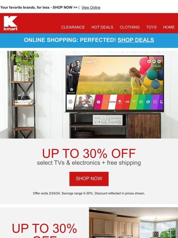 Up to 30% off Select TVs & Electronics + FREE SHIPPING