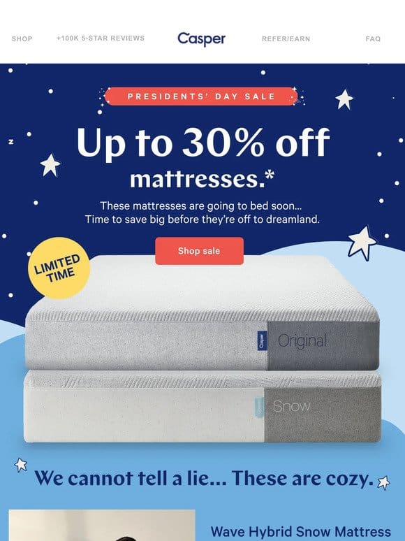 Up to 30% off mattresses