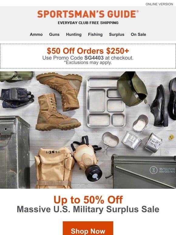 Up to 50% Off U.S. Military Issue