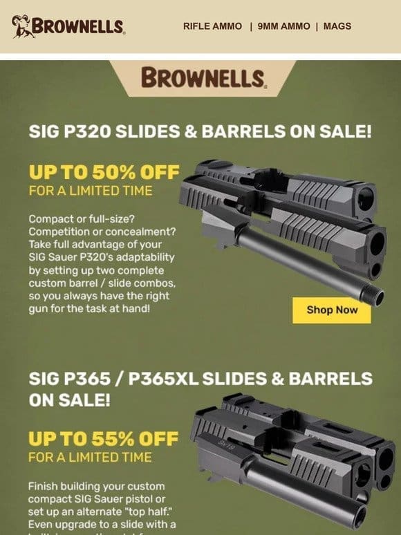 Up to 55% OFF Sig P320/P365 slides & barrels