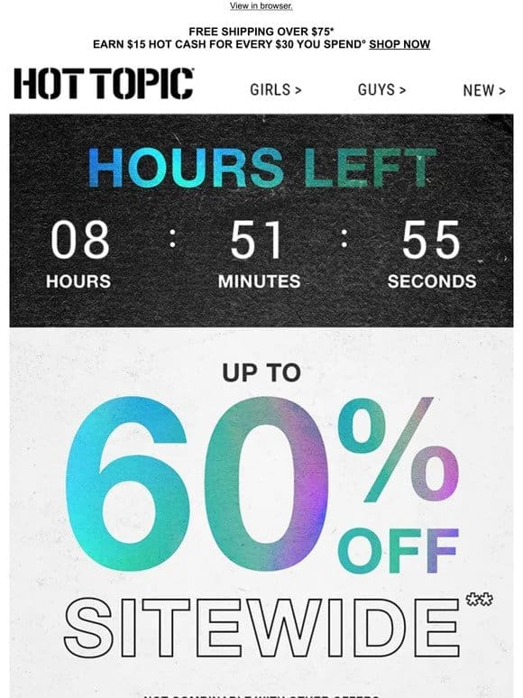 Up to 60% Off ends tonight ⌚ Hours left to shop!