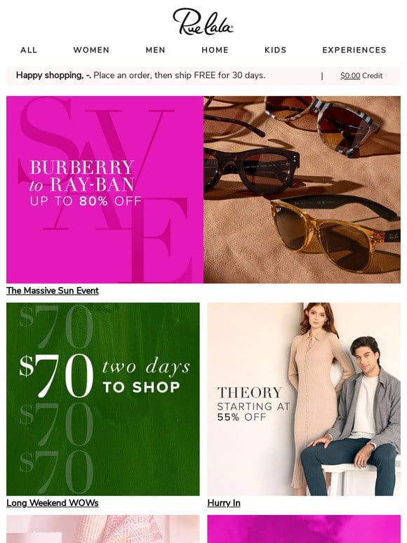 Up to 80% Off Burberry to Ray-Ban Sunnies