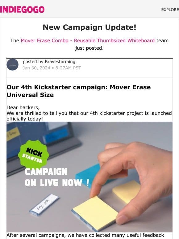 Update #17 from Mover Erase Combo – Reusable Thumbsized Whiteboard