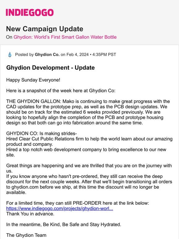 Update #82 from Ghydion: World’s First Smart Gallon Water Bottle