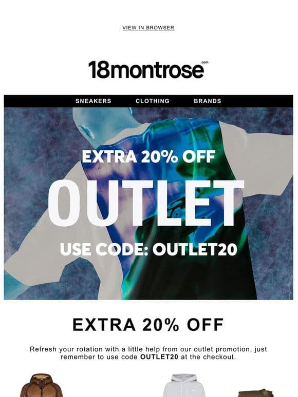 Use Code: OUTLET20 At The Checkout.