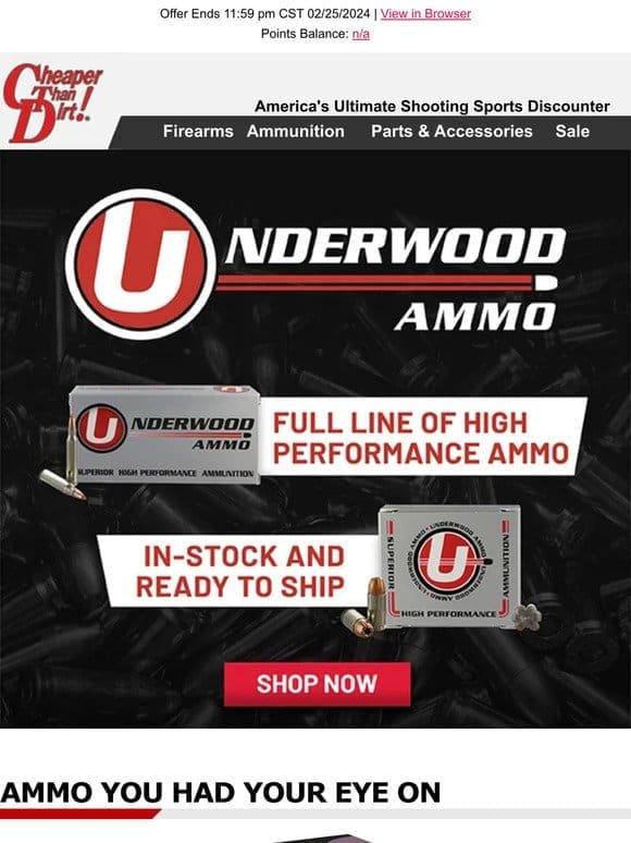 We Now Carry The Full Line of Underwood High Performance Ammo