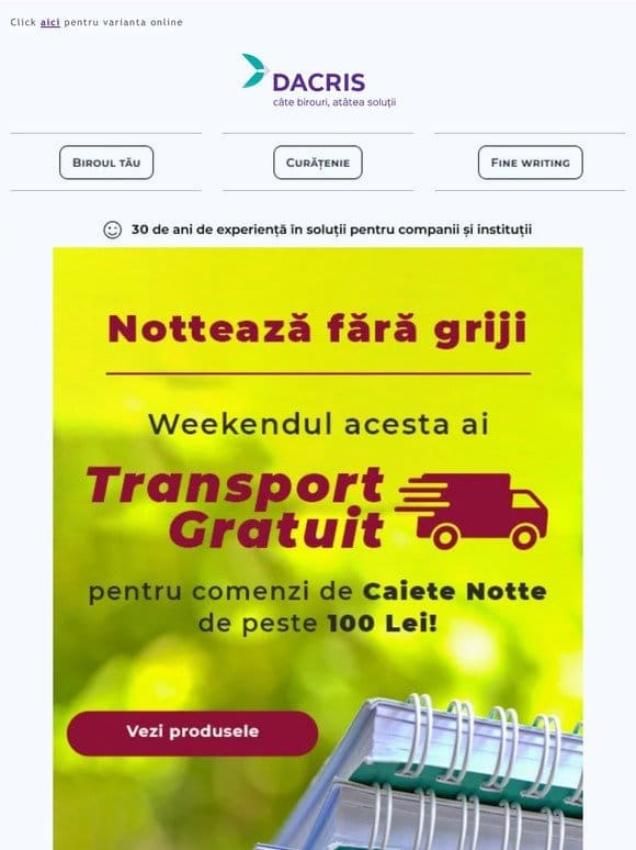 Weekend cu Transport Gratuit la Caiete Notte!