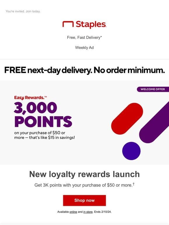 We’re pleased to offer you an Easy Rewards launch offer – Earn 3，000 points with $50+ purchase.