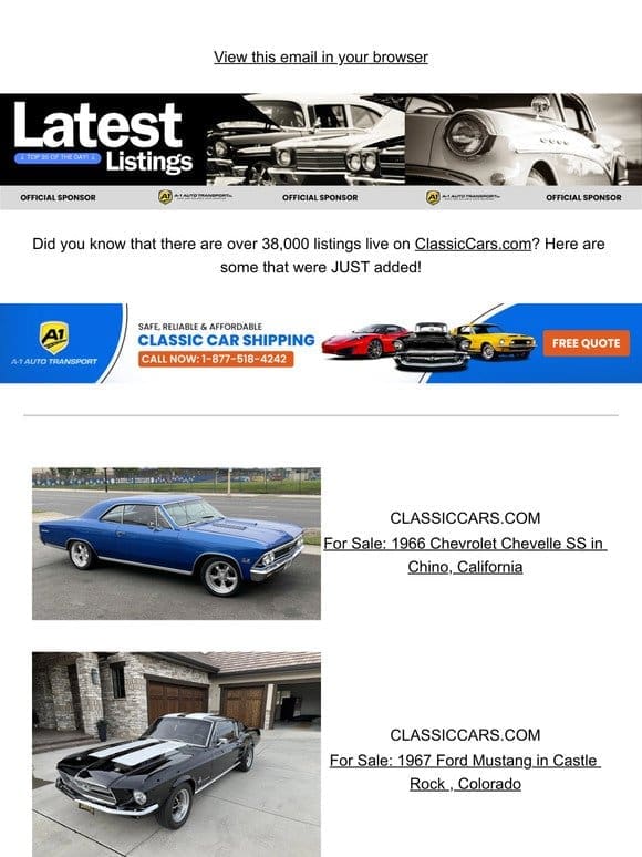 Your next set of wheels just came in. Check listings on ClassicCars.com.