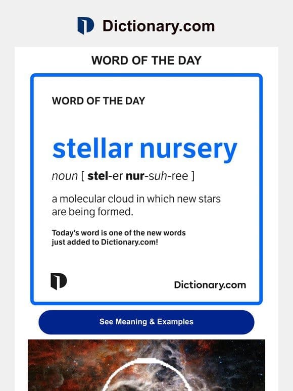 stellar nursery | Word of the Day