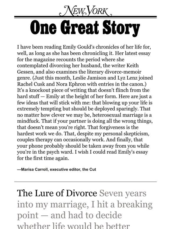 ‘The Lure of Divorce，’ by Emily Gould