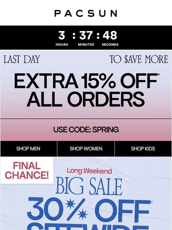 ⏰ Final Hrs: 30% Off Sitewide + Extra 15% Off  ⌛