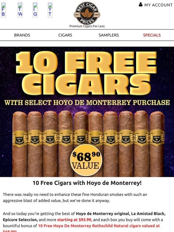 10 Free Cigars with Hoyo de Monterrey