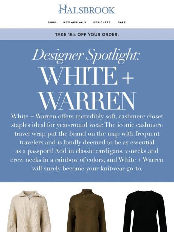 15% Off White + Warren