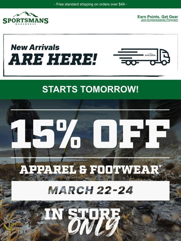 15% off Clothing and Footwear Starts Tomorrow!