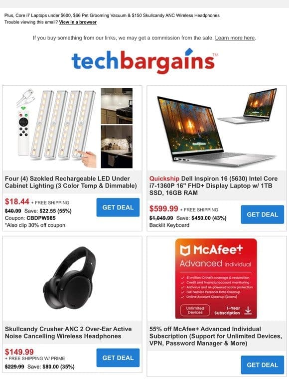$19 Rechargeable Under Cabinet LED Lighting (4-Pack) | 70% off ThinkPad Workstation Laptop | $9 UNO 50th Anniversary Cards
