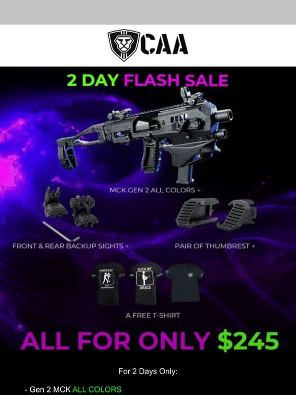 2 Day Flash Sale: MCK + Sights + Thumbrest + Shirt For $250