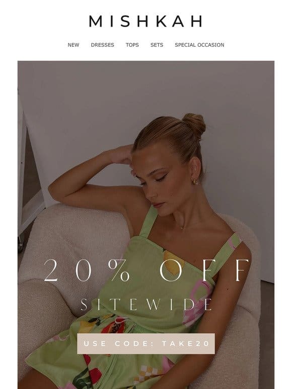 20% OFF SITEWIDE  ⏰